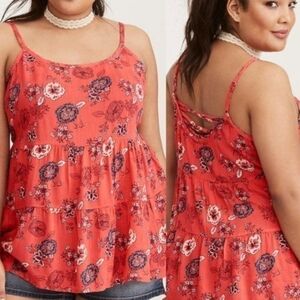 Torrid Floral Print Crossback Babydoll Top Coral Pink Size 3X